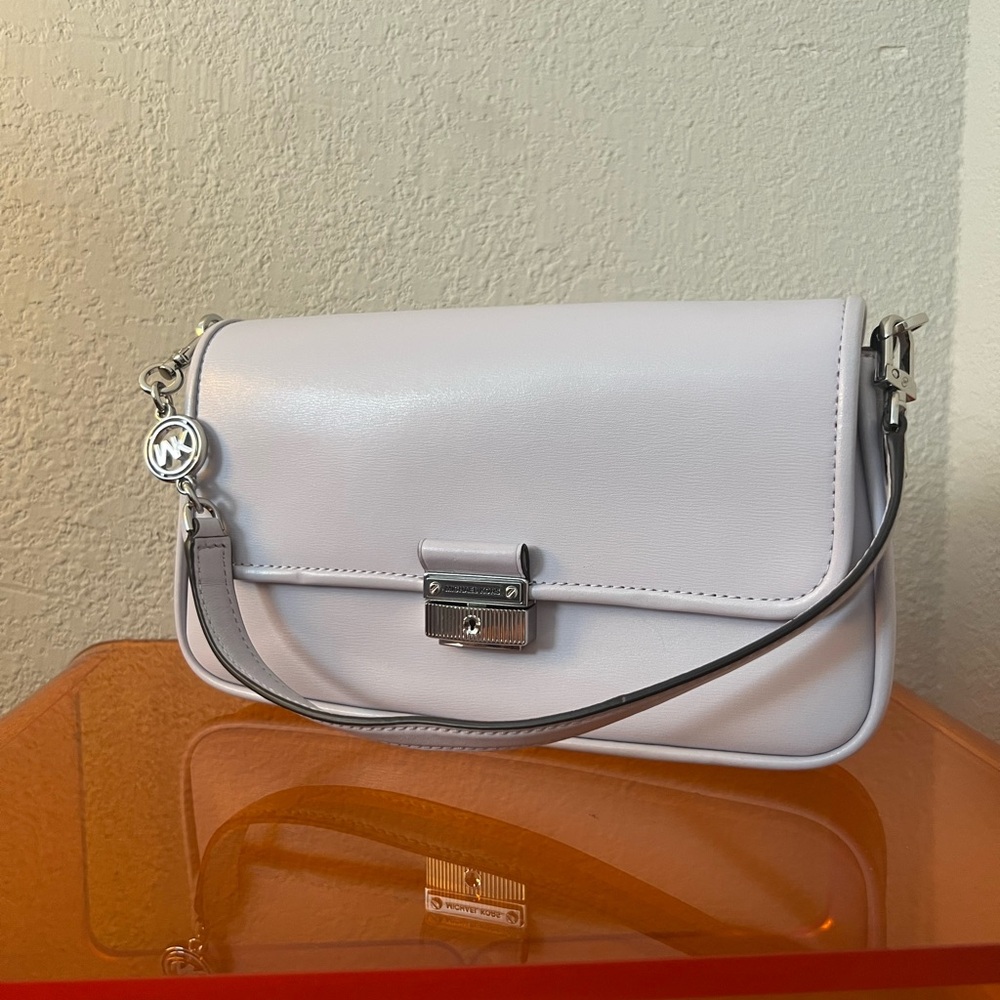 Michael Kors Lavender Purple Leather Shoulder Bag with Silver Clasp